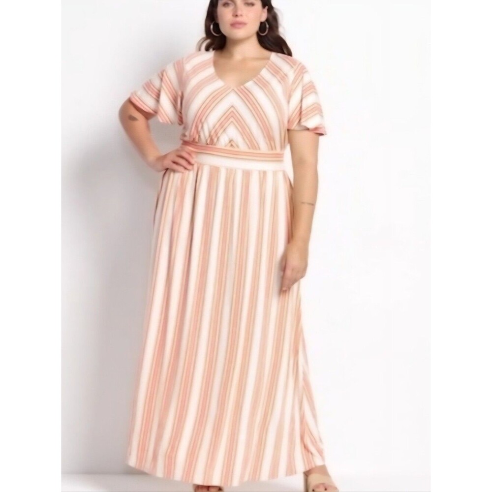 Lane Bryant Size 18/20 Short Flutter Sleeve Striped Maxi Dress